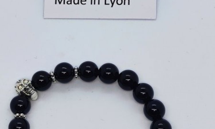 Bracelet Onyx noire 100mm charms acier 